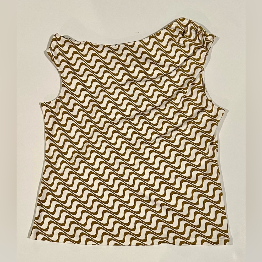 NWT INC International Concepts Brown and White Wave Pattern Blouse, Women's XXL